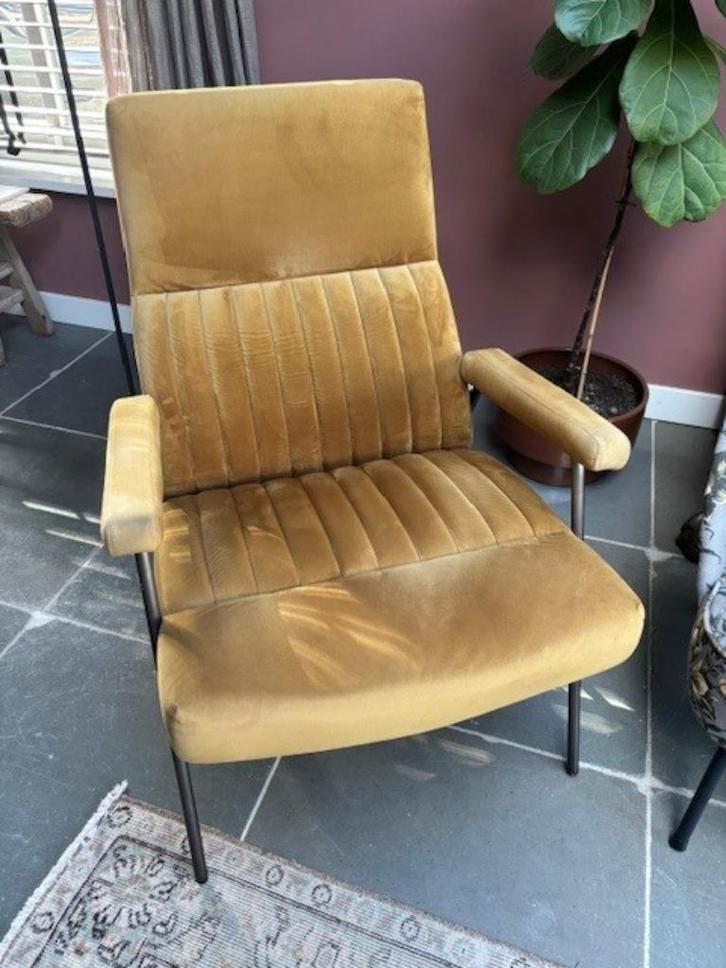 Okergele Eleonora-fauteuil, Huis en Inrichting, Fauteuils, Gebruikt, Metaal, Stof, 50 tot 75 cm, Minder dan 75 cm, Ophalen