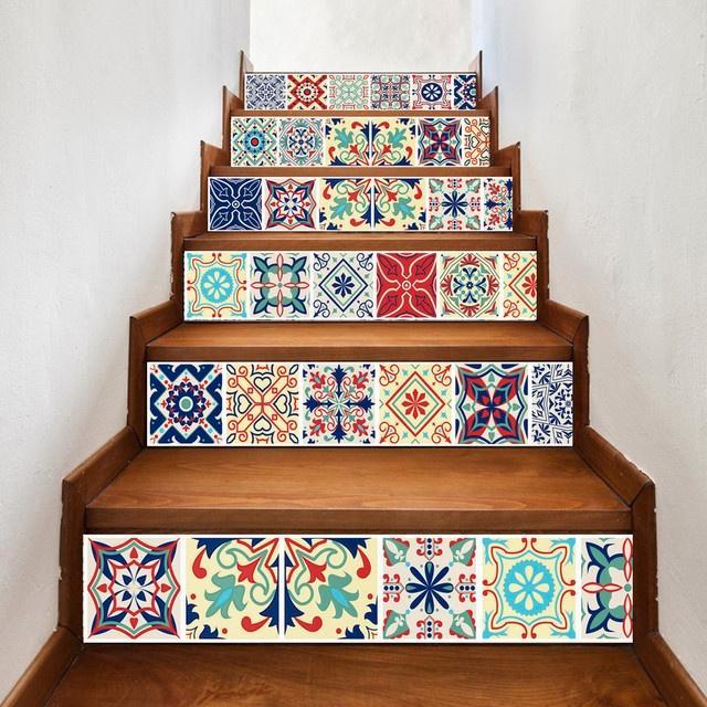 TrapSTICKER, zelfklevend, motief kleurige tegeltjes 13 stuks, Doe-het-zelf en Verbouw, Tegels, Nieuw, Overige typen, Overige materialen