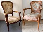 set van 2 fauteils stoelen met borduurwerk, Minder dan 75 cm, Gebruikt, Hout, 50 tot 75 cm