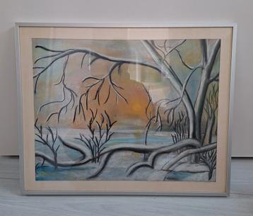 Mooi handgemaakt schilderij ingelijst in aluminium lijst beschikbaar voor biedingen