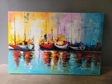 Canvasdoek Vissersbootjes in Haven beschikbaar voor biedingen