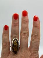 X259 Prachtige zilveren ring barnsteen (verstelbaar), Sieraden, Tassen en Uiterlijk, Ringen, Ophalen of Verzenden, X, Met edelsteen