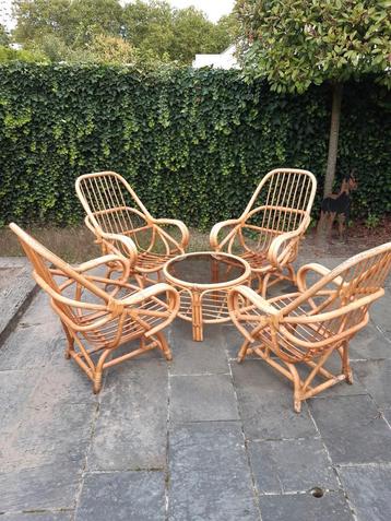 Vintage rotan tuinset, tuinmeubel, rotan, retro beschikbaar voor biedingen