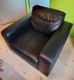 Zwarte leren fauteuil, Huis en Inrichting, Fauteuils, Ophalen, Gebruikt, 75 tot 100 cm, Modern