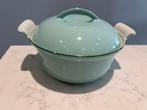 Vintage DRU Emaille Pan Mintgroen Ø18cm, Gebruikt, Gietijzer, DRU, Ophalen of Verzenden