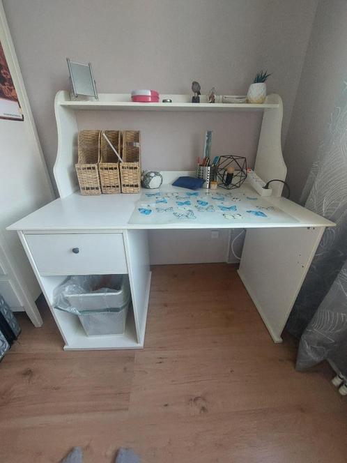 Wit bureau met ladenblok en opzetplank, Huis en Inrichting, Bureaus, Ophalen
