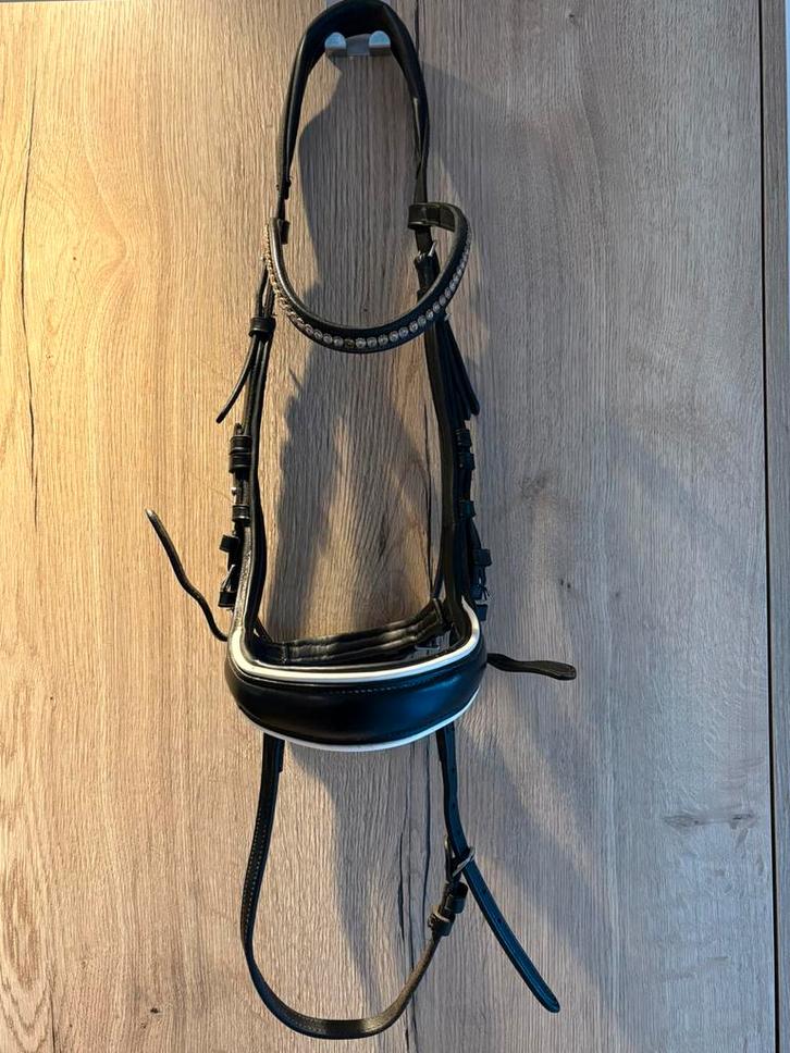 Hoofdstel Schockemöhle Equitus Beta Zwart-wit Full, Dieren en Toebehoren, Paarden en Pony's | Hoofdstellen en Tuigage, Zo goed als nieuw