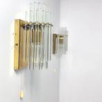 Wandlampen jaren 70 sciolari messing met glas mid century, Ophalen of Verzenden, Zo goed als nieuw, Glas