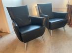 Cheo 2x Compacte comfortabele zwart leren fauteuil design, Huis en Inrichting, Fauteuils, Ophalen, Gebruikt, Design, 50 tot 75 cm