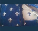 Gordijnen lelies blauw goud ca 1,10 lang, Huis en Inrichting, Stoffering | Gordijnen en Lamellen, Ophalen, Zo goed als nieuw, Blauw