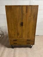 Wandkast retro mangohout vintage 180cm met 2 lades, Info@savoireinteriors.com, Ophalen of Verzenden, Minder dan 150 cm, 150 tot 200 cm