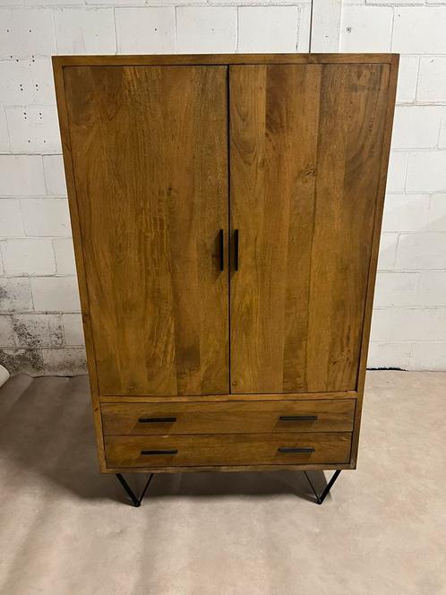Wandkast retro mangohout vintage 180cm met 2 lades, Huis en Inrichting, Kasten | Wandmeubels, Zo goed als nieuw, 150 tot 200 cm