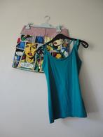 Strip tekening rokje met Cora Kemperman shirt maat M., Maat 38/40 (M), Verzenden, Zonder mouw, Groen