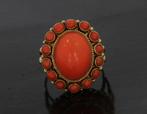 Bloedkoraal fraaie 14k gouden dames vintage ring rozet retro