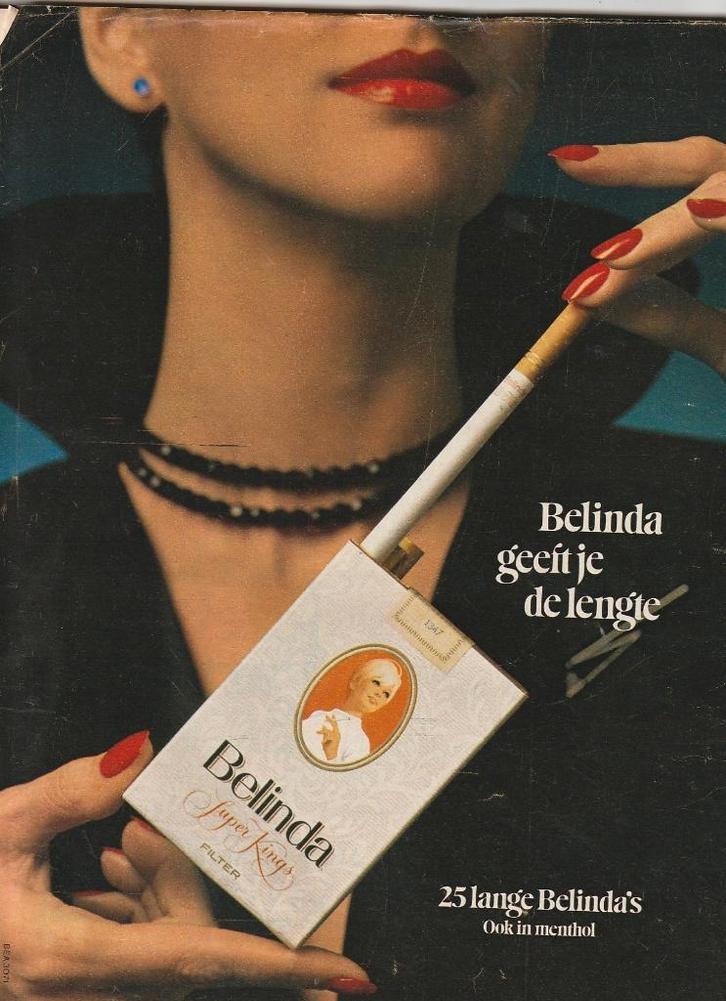 Retro reclame 1982 Belinda sigaretten die geven je lengte, Verzamelen, Retro, Overige typen, Verzenden