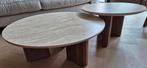 Mooie 2-delige salontafelset travertin look, Huis en Inrichting, Tafels | Salontafels, Ophalen, Rond, Nieuw, 50 tot 100 cm