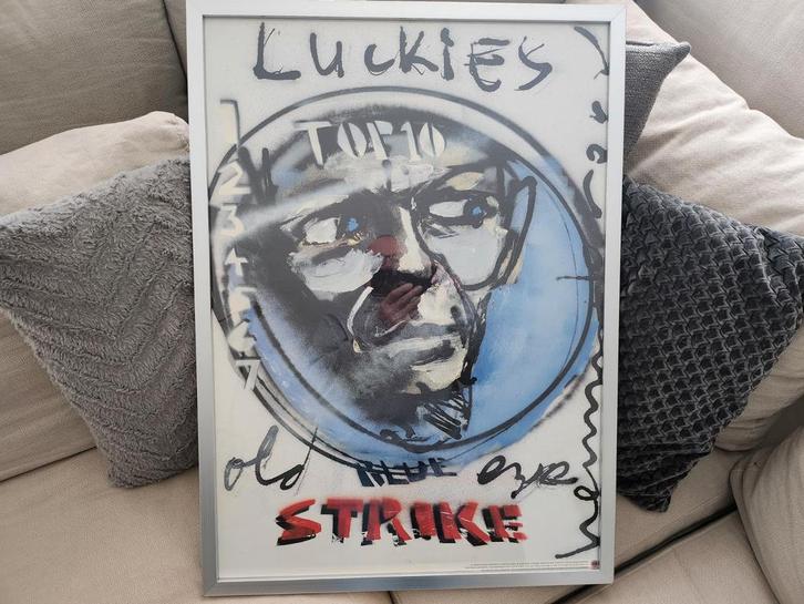 Kunstprint 'Luckies, Old Blue Eyes Strike' Ingelijst, Antiek en Kunst, Kunst | Litho's en Zeefdrukken, Ophalen