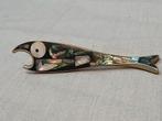 Flesopener vis, Alpaca zilver ingelegd met parelmoer, Ophalen of Verzenden