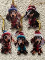 Teckel hond kerstmuts kerstboomhangers kerstdecoratie 5 stuk, Ophalen of Verzenden, Nieuw