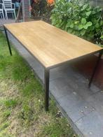 Stalen eettafel / bureau eiken blad, Ophalen, Gebruikt, Eikenhout, 50 tot 100 cm