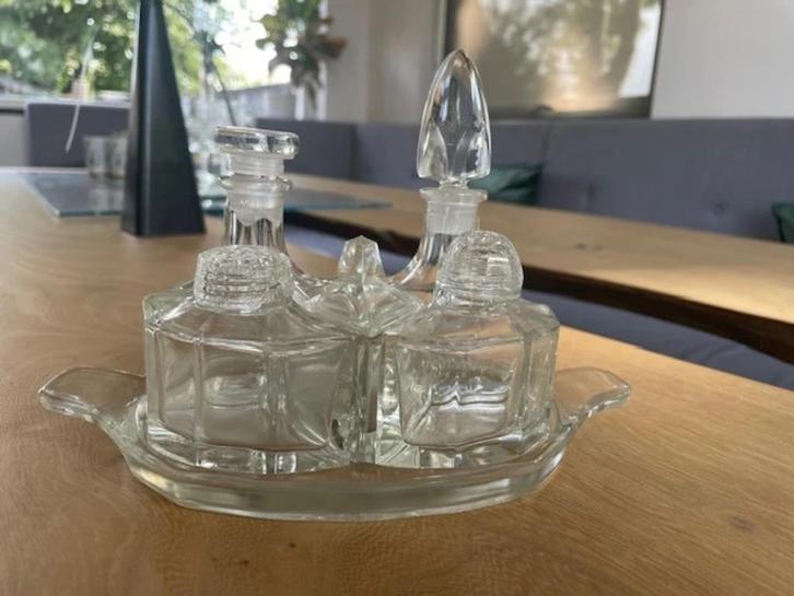 Vintage peper, zout olie en azijn stel, Antiek en Kunst, Antiek | Glas en Kristal, Ophalen of Verzenden