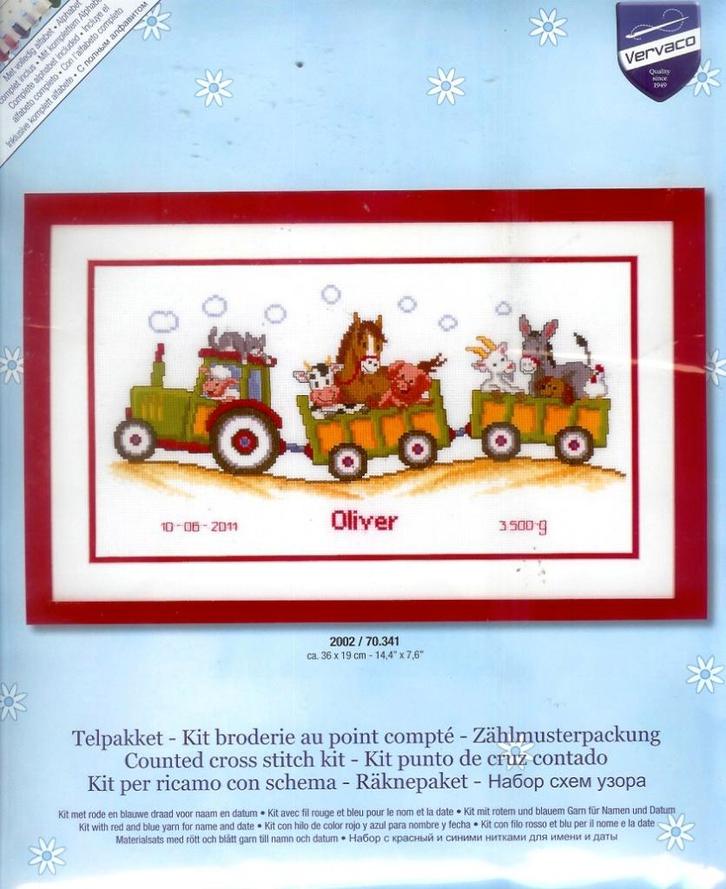 Cado vervaco borduurpakket geboorte tracktor met dieren, Hobby en Vrije tijd, Borduren en Borduurmachines, Nieuw, Borduurpakket