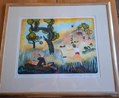 Kunst schilderij lijst land van melk en honing h witteveen, Antiek en Kunst, Kunst | Overige Kunst, Ophalen of Verzenden