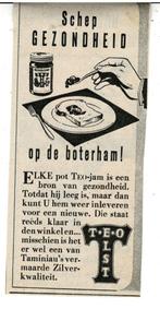 Schep gezondheid op de boterham! TEO-jam Taminiau Elst 1947, Verzenden, Zo goed als nieuw, Overige typen