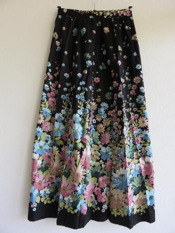 Vintage Horrockses Fashions lange zwarte gebloemde rok M beschikbaar voor biedingen
