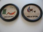 2 oude ronde borduurwerkjes 1968 samen €20.00 Diamter 12 cm., Antiek en Kunst, Ophalen of Verzenden