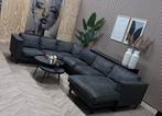 Industriële Lederen U-Bank / Hoekbank - Antraciet - 325cm, Huis en Inrichting, Banken | Bankstellen, Ophalen, Industriele stoere u bank microleer antraciet antraciet
