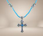 Navajo stijl 925 zilver liquid silver turquoise kruis hanger, Met hanger, Verzenden, Ssiesvintagesieraden@gmail.com, Zo goed als nieuw