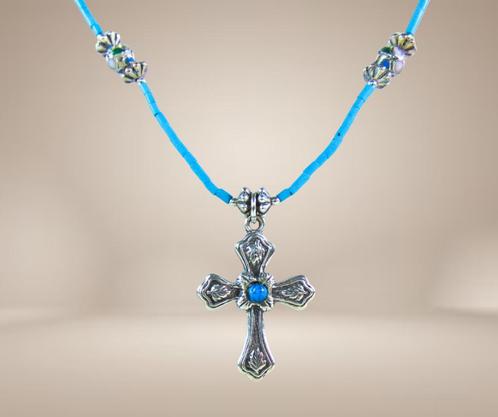 Navajo stijl 925 zilver liquid silver turquoise kruis hanger, Sieraden, Tassen en Uiterlijk, Kettingen, Zo goed als nieuw, Zilver