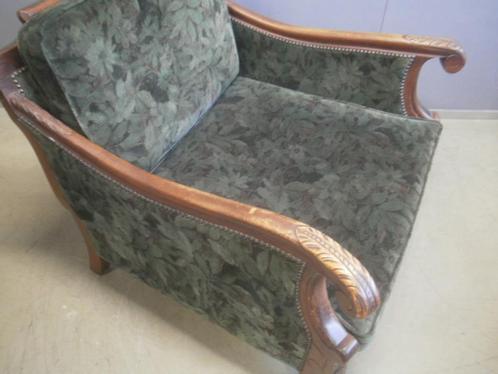 1950s stoel- armleuningen, donkergroen velours stoffen bek, Huis en Inrichting, Fauteuils, Gebruikt, Hout, Stof, Overige materialen
