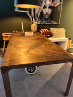 Prachtige indisch houten tafel met stalen omlijsting, Ophalen, 200 cm of meer, 50 tot 100 cm, Zo goed als nieuw