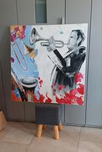 Schilderij 80x80 cm, trompettist, Ophalen, Zo goed als nieuw, Schilderij, 75 tot 100 cm