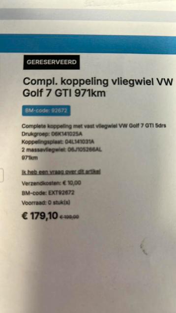 Koppeling Golf 7 GTI performance beschikbaar voor biedingen