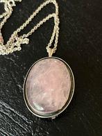 Zilveren ketting met ROYALE ROZENKWARTS HANGER, Met hanger, Ophalen of Verzenden, Zo goed als nieuw, Zilver