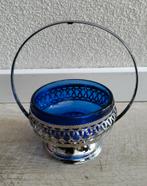 Bonbonschaal,Suikerschaal,blauw,glas,cobalt,zilverkleur,Jam, Antiek en Kunst, Antiek | Servies los, Ophalen of Verzenden