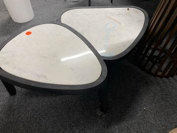 Witte Marmer Salontafel met Mango Houten Onderstel - Nieuw beschikbaar voor biedingen