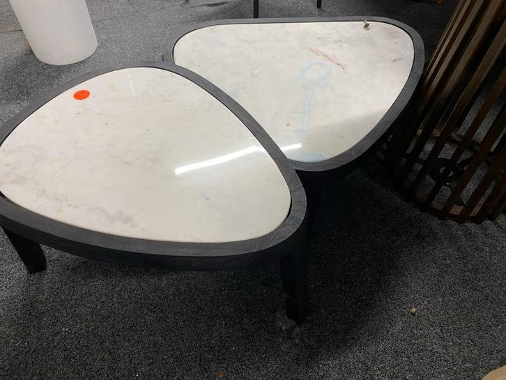 Witte Marmer Salontafel met Mango Houten Onderstel - Nieuw, Huis en Inrichting, Tafels | Salontafels, Nieuw, Minder dan 50 cm