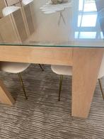 Eettafel met gehard glas, Huis en Inrichting, Tafels | Eettafels, Ophalen, Eikenhout, 200 cm of meer, 50 tot 100 cm