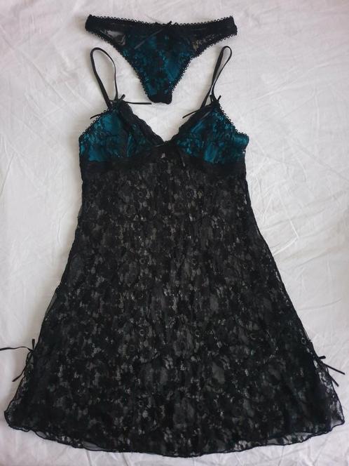 NIEUW! Babydoll/Nachtjapon. Mooi kant. Maat M/L, Kleding | Dames, Ondergoed en Lingerie, Nachtkleding, Zwart, Ophalen of Verzenden
