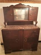 vintage kast met vitrine en marmer tablet 180x130x48 cm., Antiek en Kunst, Antiek | Meubels | Kasten, Ophalen