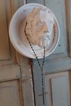 Antieke religieuze devotie wand plaquette hoofd met krans, Ophalen of Verzenden