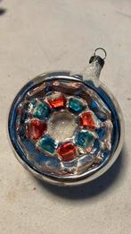 Vintage antieke kerstbal, deukbal rood blauw, Diversen, Kerst, Ophalen of Verzenden, Zo goed als nieuw