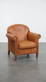 Rundleren fauteuil/ armchair in een warme cognac kleur, Huis en Inrichting, Fauteuils, Ophalen, Gebruikt, ., Klassiek