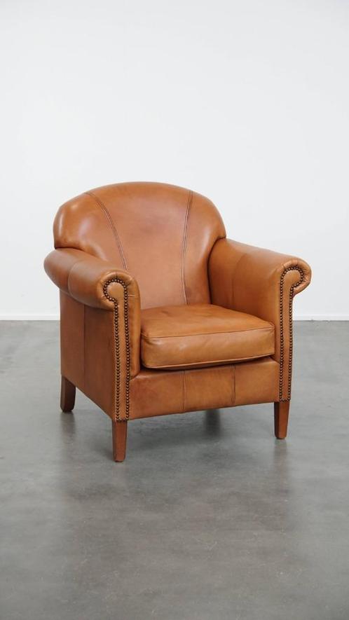 Rundleren fauteuil/ armchair in een warme cognac kleur, Huis en Inrichting, Fauteuils, Gebruikt, 75 tot 100 cm, 75 tot 100 cm