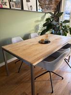 Eikenhouten tafel 180cm met stalen onderstel, Ophalen, Gebruikt, 50 tot 100 cm, 150 tot 200 cm