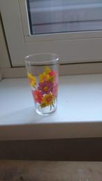 Vintage long drink glas met bloemen, Ophalen, Gebruikt, Frisdrankglas